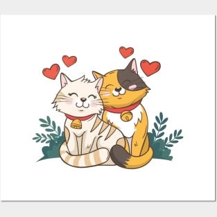 Cute valentine's day animal couple with cats Posters and Art